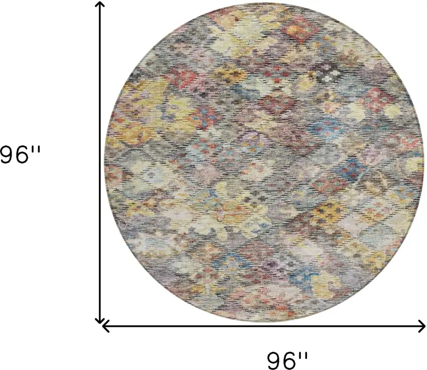 8' Gold Blue And Brown Round Floral Washable Indoor Outdoor Area Rug Photo 8