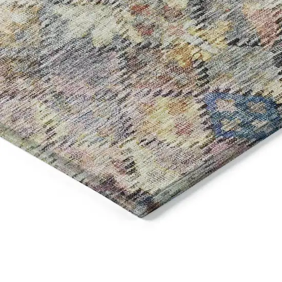 8' Gold Blue And Brown Round Floral Washable Indoor Outdoor Area Rug Photo 4