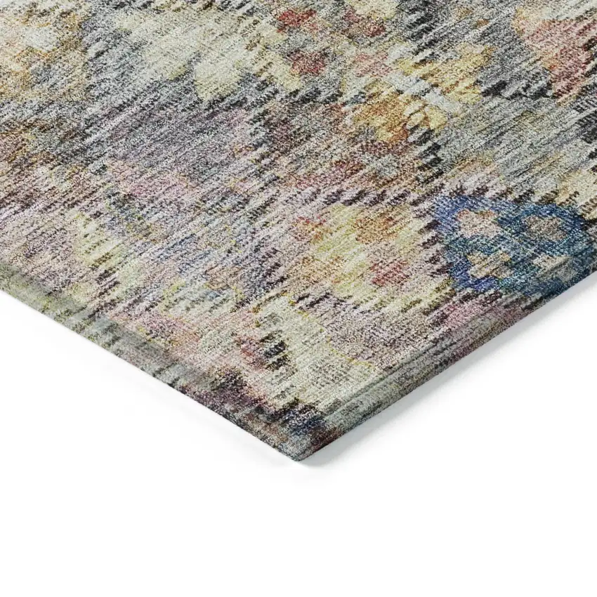 8' Gold Blue And Brown Round Floral Washable Indoor Outdoor Area Rug Photo 4