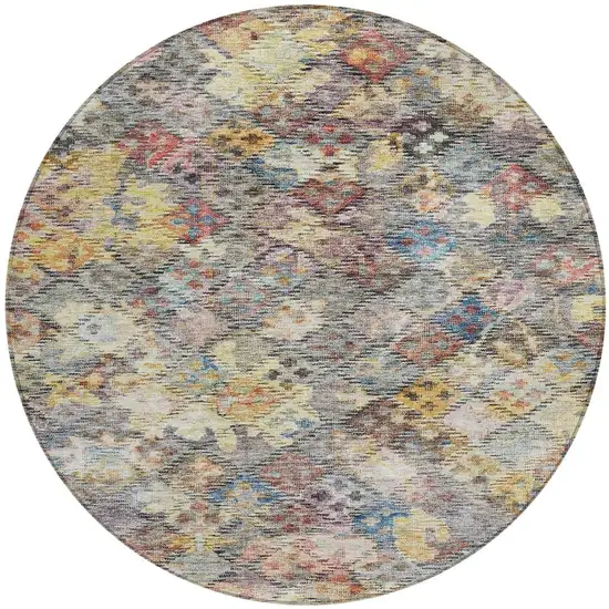 8' Gold Blue And Brown Round Floral Washable Indoor Outdoor Area Rug Photo 6
