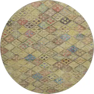 Photo of 8' Gold Blue And Copper Geometric Washable Round Rug With UV Protection