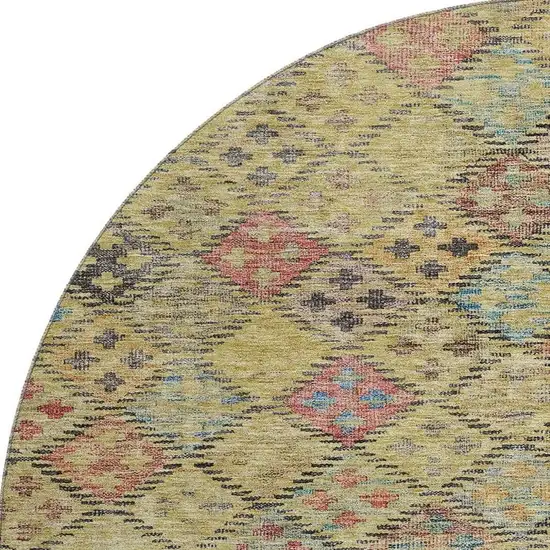 8' Gold Blue And Copper Geometric Washable Round Rug With UV Protection Photo 3