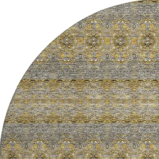 8' Gold Blue And Ivory Floral Medallion Washable Round Rug With UV Protection Photo 3