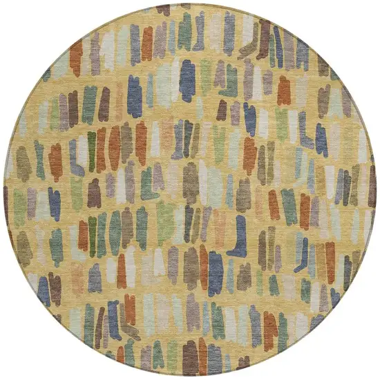 8' Gold Blue And Ivory Round Striped Washable Indoor Outdoor Area Rug Photo 2