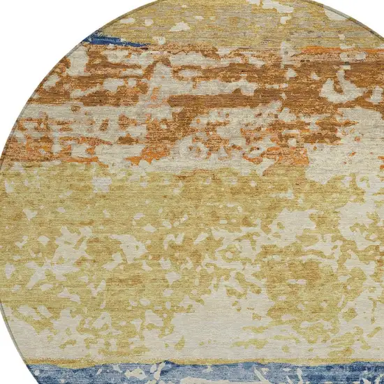 8' Gold Blue And Rust Round Striped Washable Indoor Outdoor Area Rug Photo 2