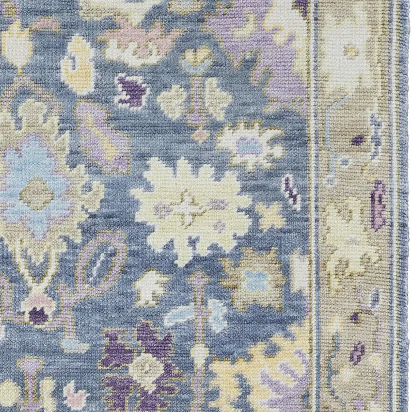 8' Gold Blue and Purple Wool Oriental Hand Knotted Runner Rug With Fringe Photo 5
