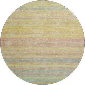 Photo of 8' Gold Blush And Teal Striped Washable Round Rug With UV Protection