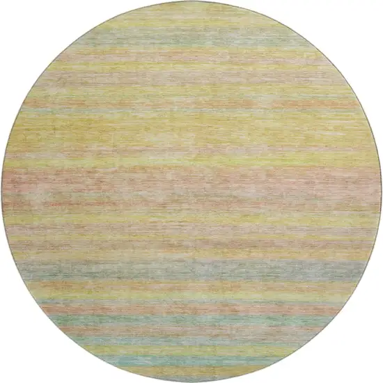 8' Gold Blush And Teal Striped Washable Round Rug With UV Protection Photo 1