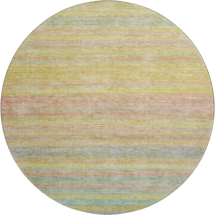 8' Gold Blush And Teal Striped Washable Round Rug With UV Protection Photo 1