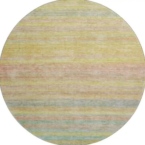 8' Gold Blush And Teal Striped Washable Round Rug With UV Protection Photo 3