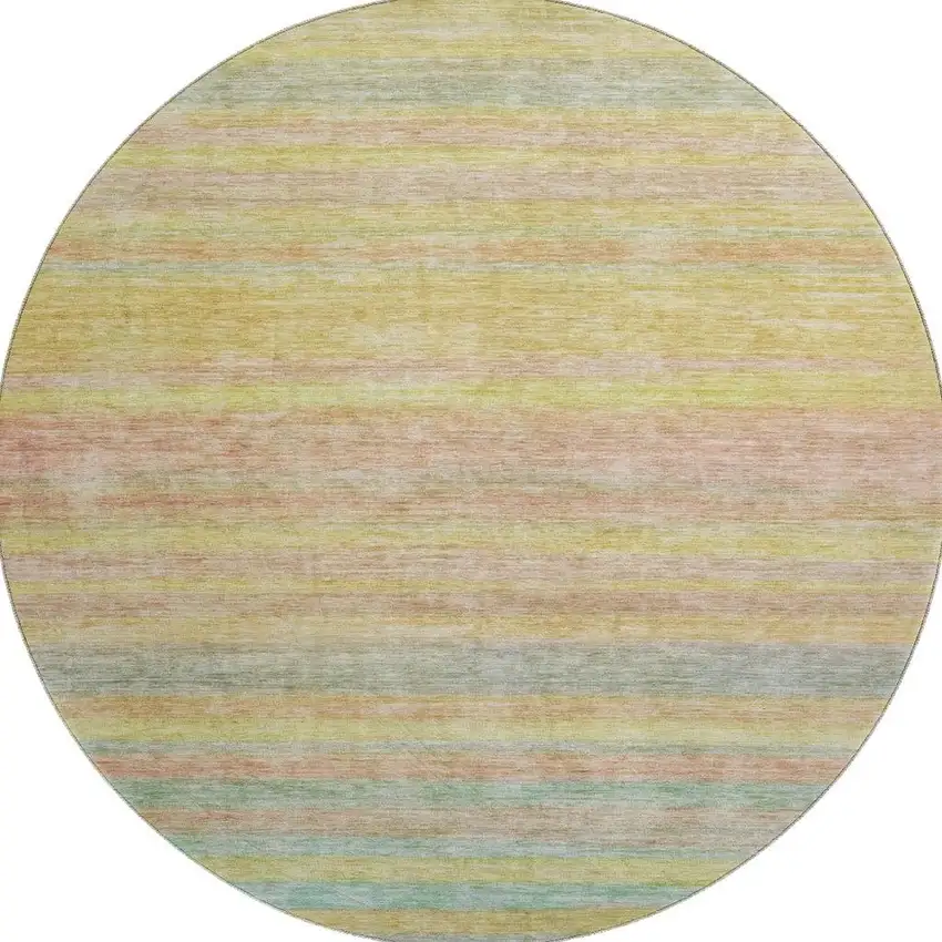 8' Gold Blush And Teal Striped Washable Round Rug With UV Protection Photo 3