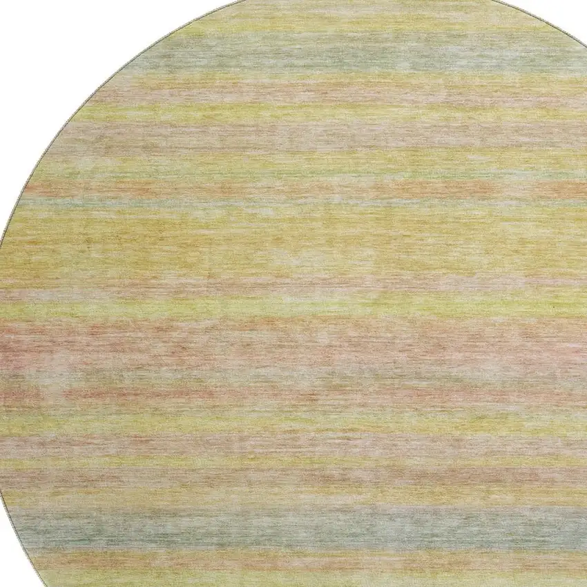 8' Gold Blush And Teal Striped Washable Round Rug With UV Protection Photo 2