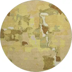 Photo of 8' Gold Brown And Beige Abstract Washable Round Rug With UV Protection