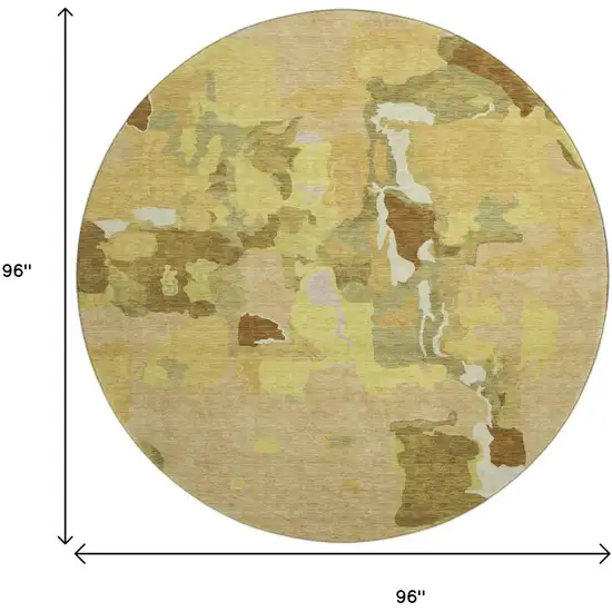 8' Gold Brown And Beige Abstract Washable Round Rug With UV Protection Photo 9