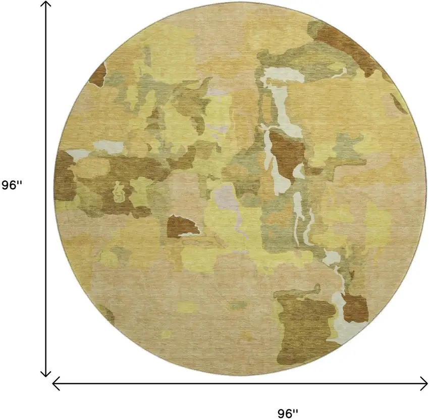 8' Gold Brown And Beige Abstract Washable Round Rug With UV Protection Photo 9