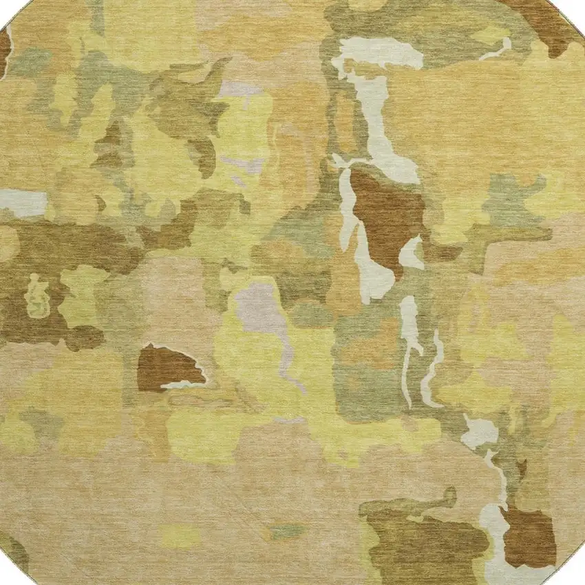 8' Gold Brown And Beige Abstract Washable Round Rug With UV Protection Photo 2