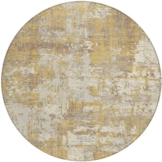 8' Gold Brown And Beige Round Abstract Washable Indoor Outdoor Area Rug Photo 2