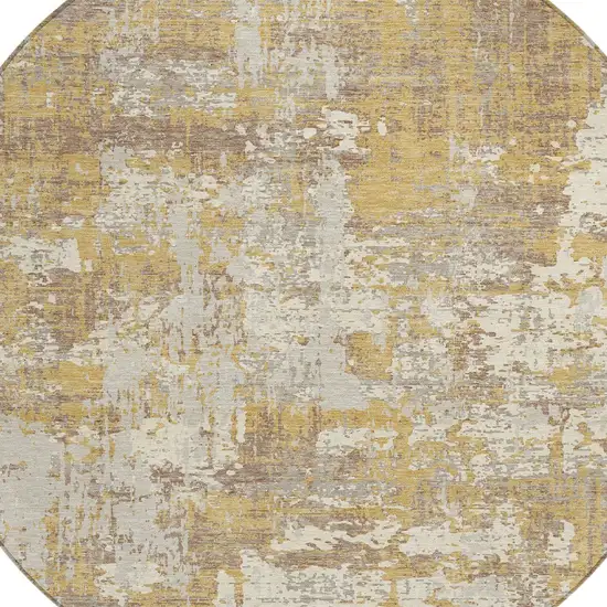 8' Gold Brown And Beige Round Abstract Washable Indoor Outdoor Area Rug Photo 5