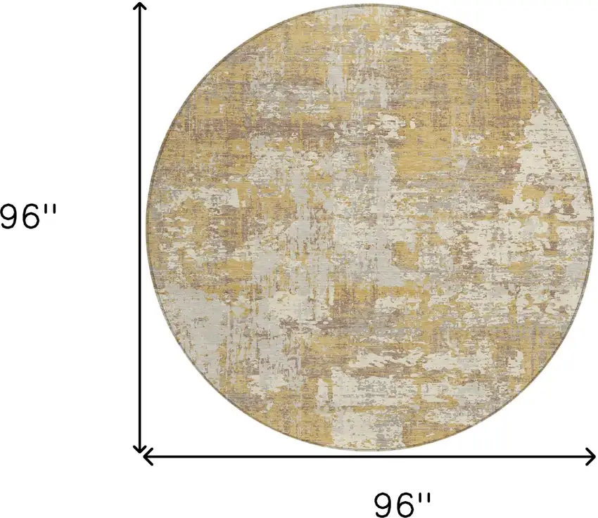 8' Gold Brown And Beige Round Abstract Washable Indoor Outdoor Area Rug Photo 3