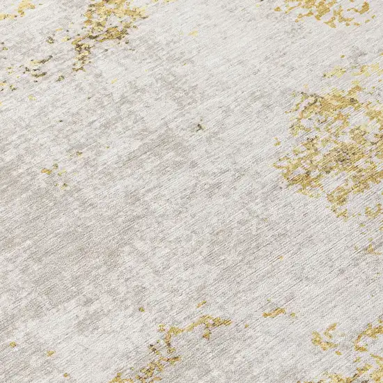 8' Gold Brown And Beige Round Abstract Washable Indoor Outdoor Area Rug Photo 7