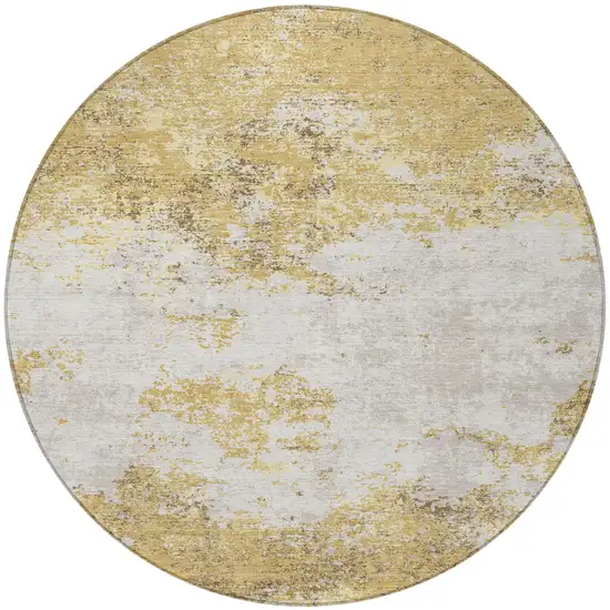 8' Gold Brown And Beige Round Abstract Washable Indoor Outdoor Area Rug Photo 2