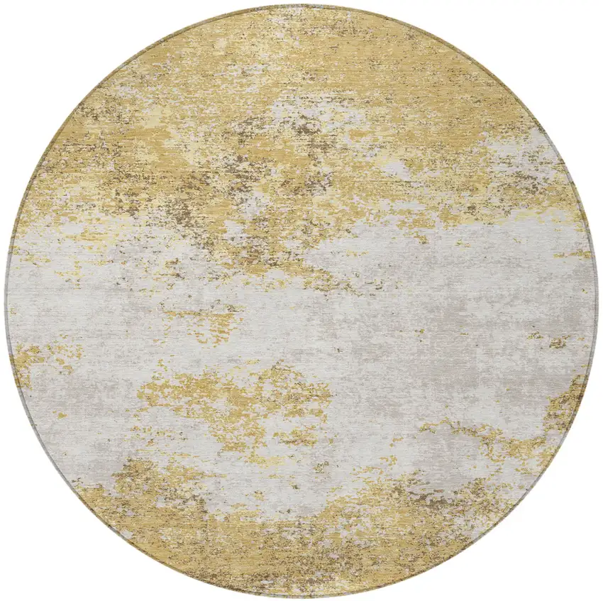 8' Gold Brown And Beige Round Abstract Washable Indoor Outdoor Area Rug Photo 2