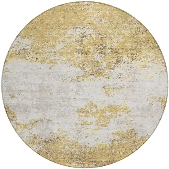 8' Gold Brown And Beige Round Abstract Washable Indoor Outdoor Area Rug Photo 3