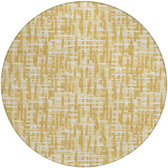 8' Gold Brown And Beige Round Abstract Washable Indoor Outdoor Area Rug Photo 2