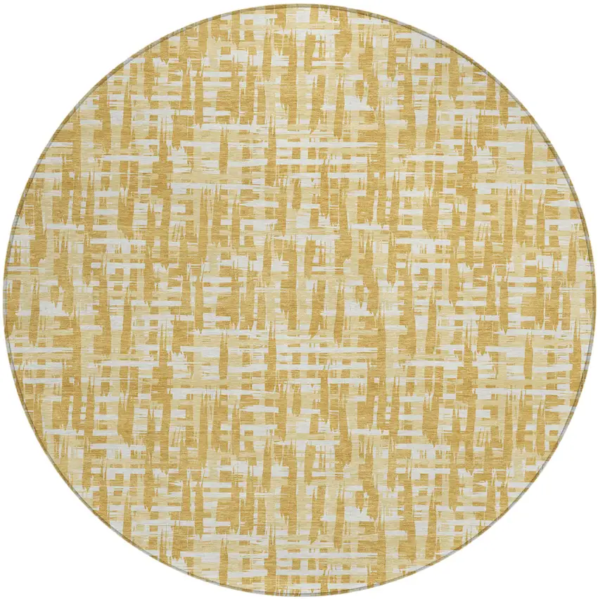 8' Gold Brown And Beige Round Abstract Washable Indoor Outdoor Area Rug Photo 2