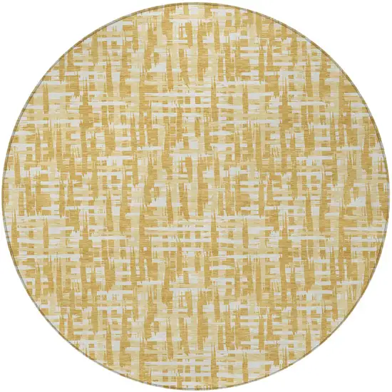 8' Gold Brown And Beige Round Abstract Washable Indoor Outdoor Area Rug Photo 6