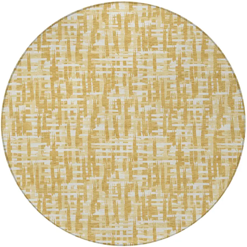 8' Gold Brown And Beige Round Abstract Washable Indoor Outdoor Area Rug Photo 6