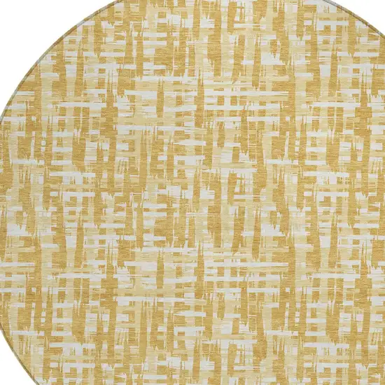 8' Gold Brown And Beige Round Abstract Washable Indoor Outdoor Area Rug Photo 5