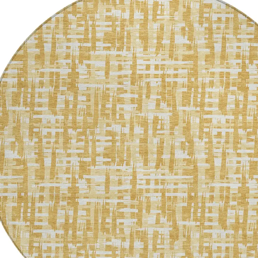 8' Gold Brown And Beige Round Abstract Washable Indoor Outdoor Area Rug Photo 5