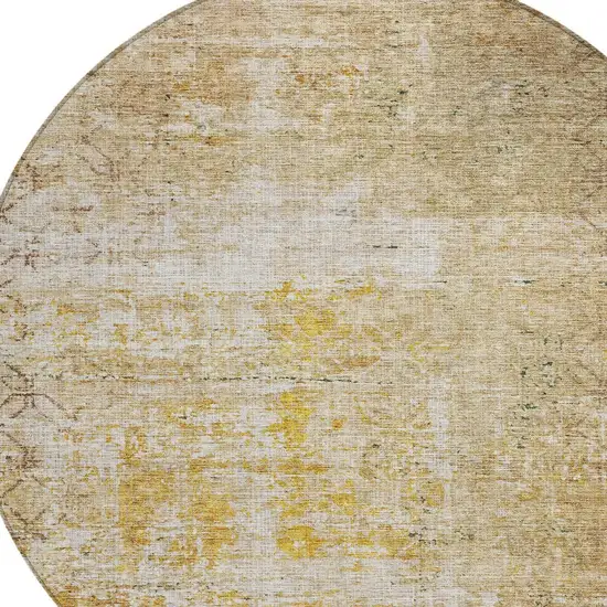 8' Gold Brown And Beige Round Geometric Washable Indoor Outdoor Area Rug Photo 4