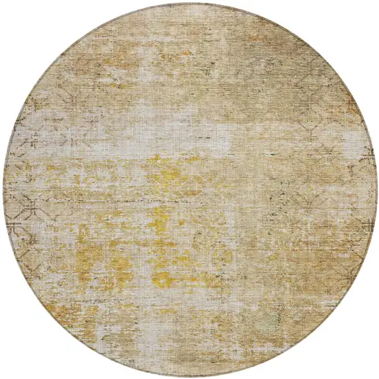 8' Gold Brown And Beige Round Geometric Washable Indoor Outdoor Area Rug Photo 2