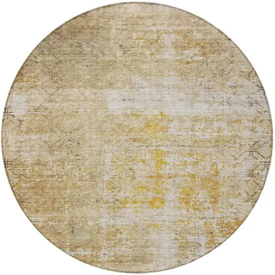 8' Gold Brown And Beige Round Geometric Washable Indoor Outdoor Area Rug Photo 5
