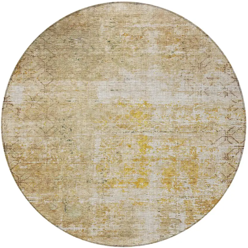 8' Gold Brown And Beige Round Geometric Washable Indoor Outdoor Area Rug Photo 5