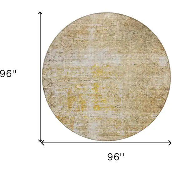 8' Gold Brown And Beige Round Geometric Washable Indoor Outdoor Area Rug Photo 3