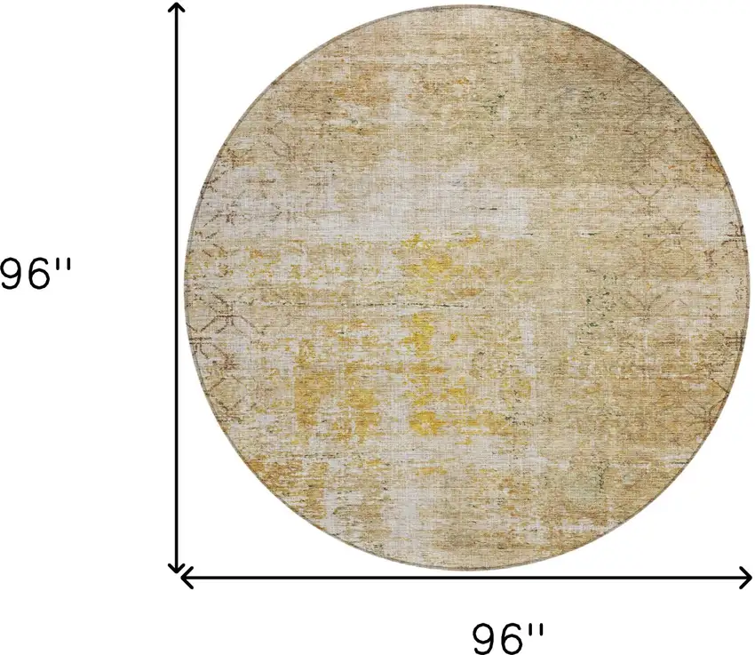 8' Gold Brown And Beige Round Geometric Washable Indoor Outdoor Area Rug Photo 3