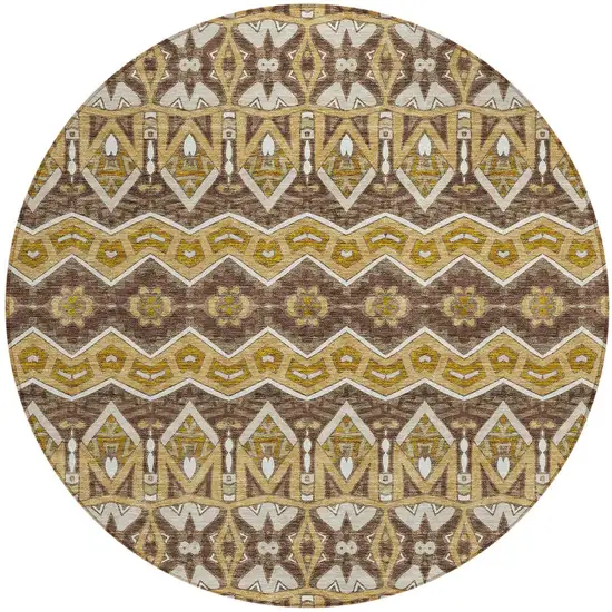 8' Gold Brown And Beige Round Moroccan Washable Indoor Outdoor Area Rug Photo 5