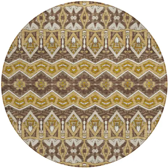 8' Gold Brown And Beige Round Moroccan Washable Indoor Outdoor Area Rug Photo 2
