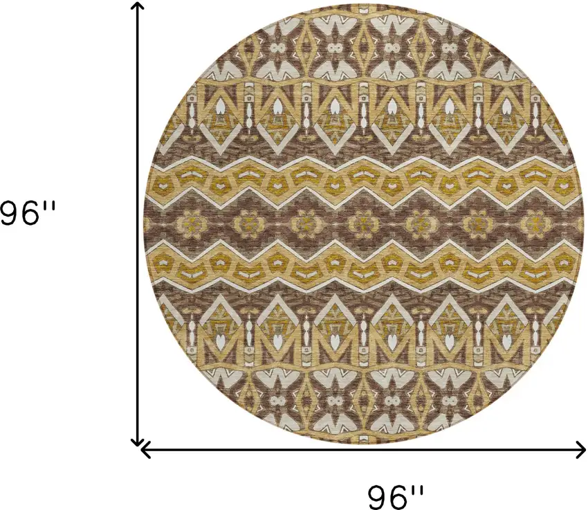 8' Gold Brown And Beige Round Moroccan Washable Indoor Outdoor Area Rug Photo 3