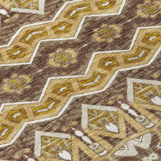 8' Gold Brown And Beige Round Moroccan Washable Indoor Outdoor Area Rug Photo 4