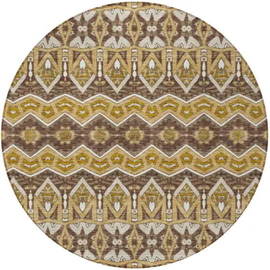 8' Gold Brown And Beige Round Moroccan Washable Indoor Outdoor Area Rug Photo 6