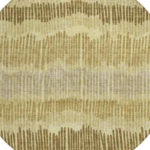 Photo of 8' Gold Brown And Gray Round Striped Washable Indoor Outdoor Area Rug