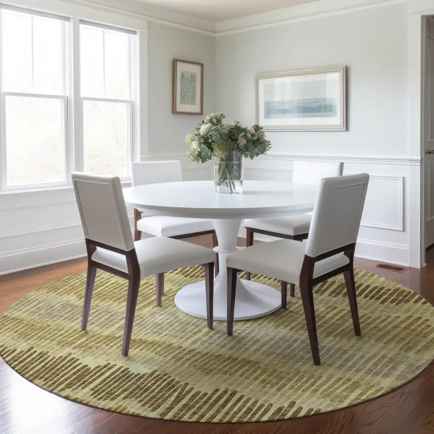 8' Gold Brown And Gray Round Striped Washable Indoor Outdoor Area Rug Photo 8
