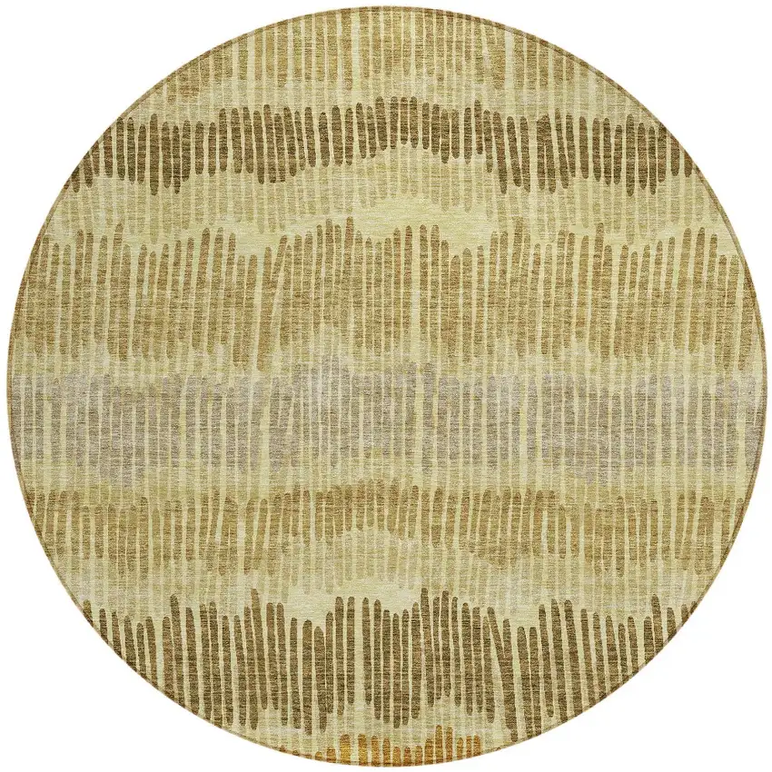 8' Gold Brown And Gray Round Striped Washable Indoor Outdoor Area Rug Photo 6
