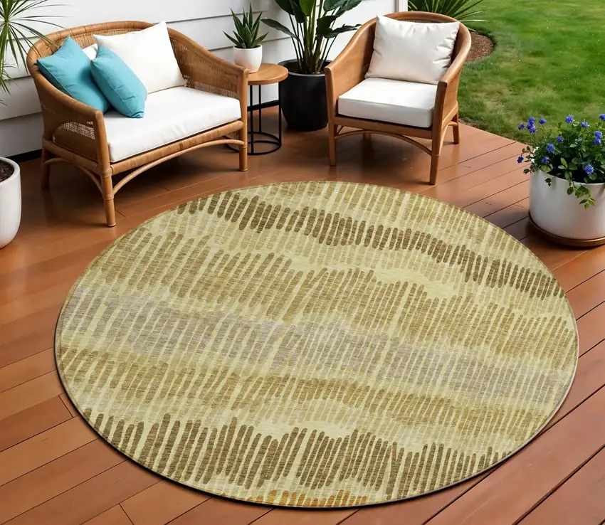 8' Gold Brown And Gray Round Striped Washable Indoor Outdoor Area Rug Photo 1