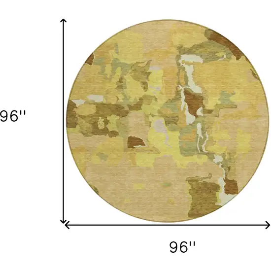 8' Gold Brown And Green Round Abstract Washable Indoor Outdoor Area Rug Photo 3
