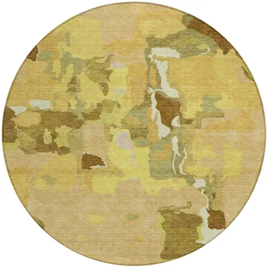8' Gold Brown And Green Round Abstract Washable Indoor Outdoor Area Rug Photo 2
